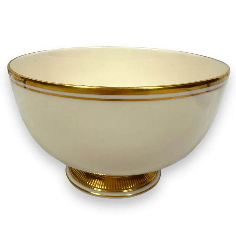 Vintage Lenox Tuxedo Serving Bowl Gold Back Stamp 60s Footed 7.5